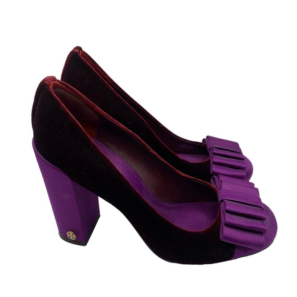 Tory Burch Burgundy and Purple Velvet Heels